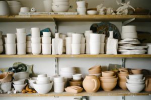 pottery on shelves